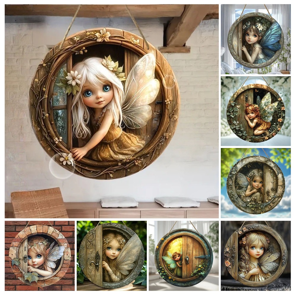 Woodworking Logo - 2D Charming Fairy Door Circular Wooden