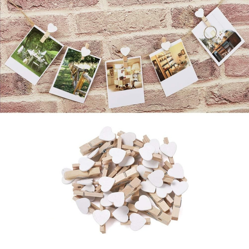 Woodworking Z Clips - 50pcs White Heart Clothespins Wooden Photo