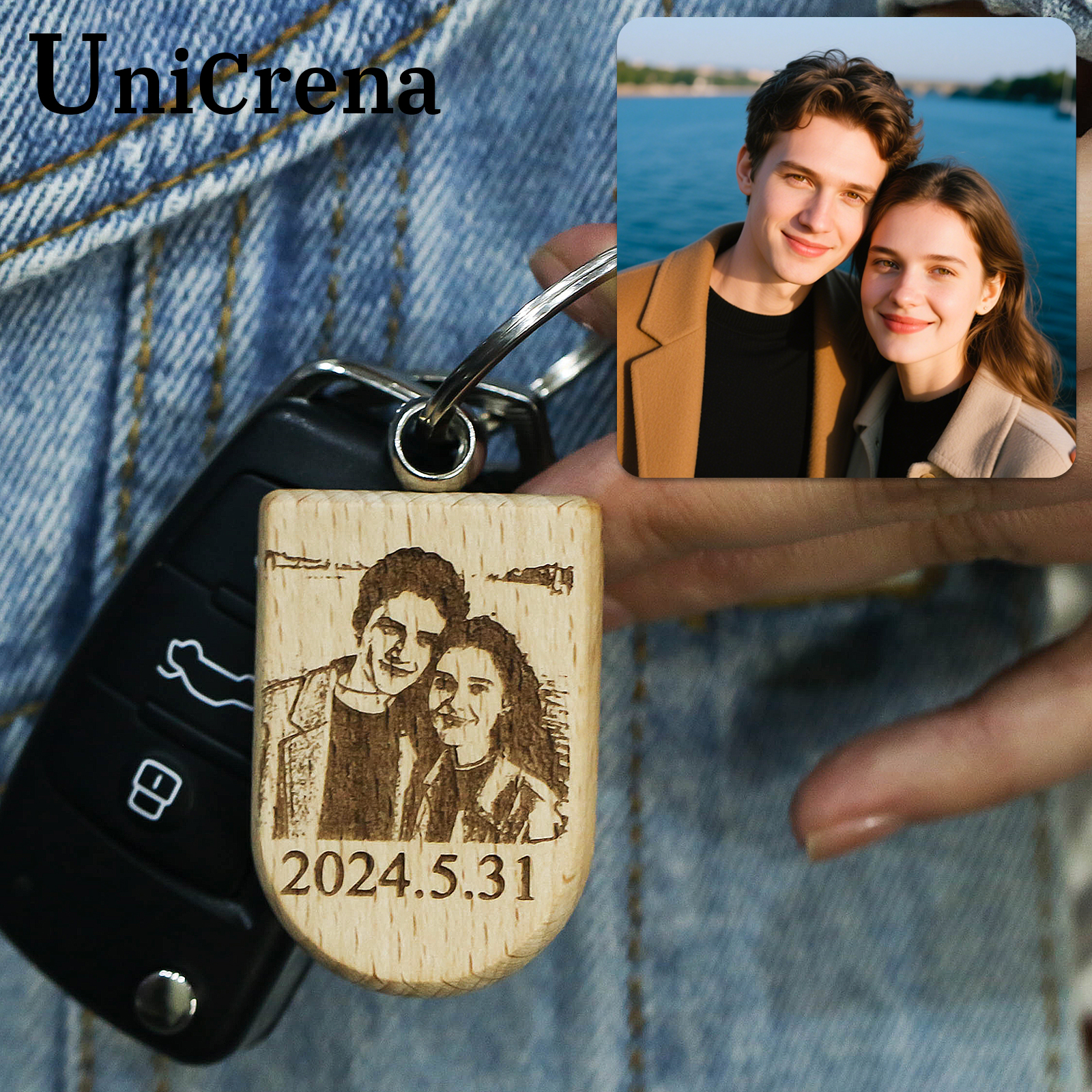 Woodworking Logo - Unicrena Custom Photo Wood Keychain Engrave