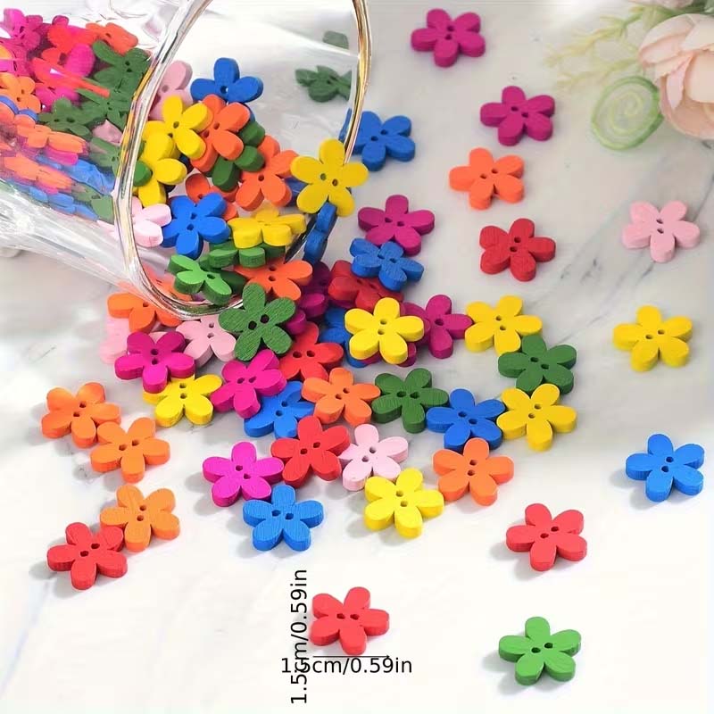 Woodworking Z Clips - 50/100PCS Flower wooden button cute Decorative